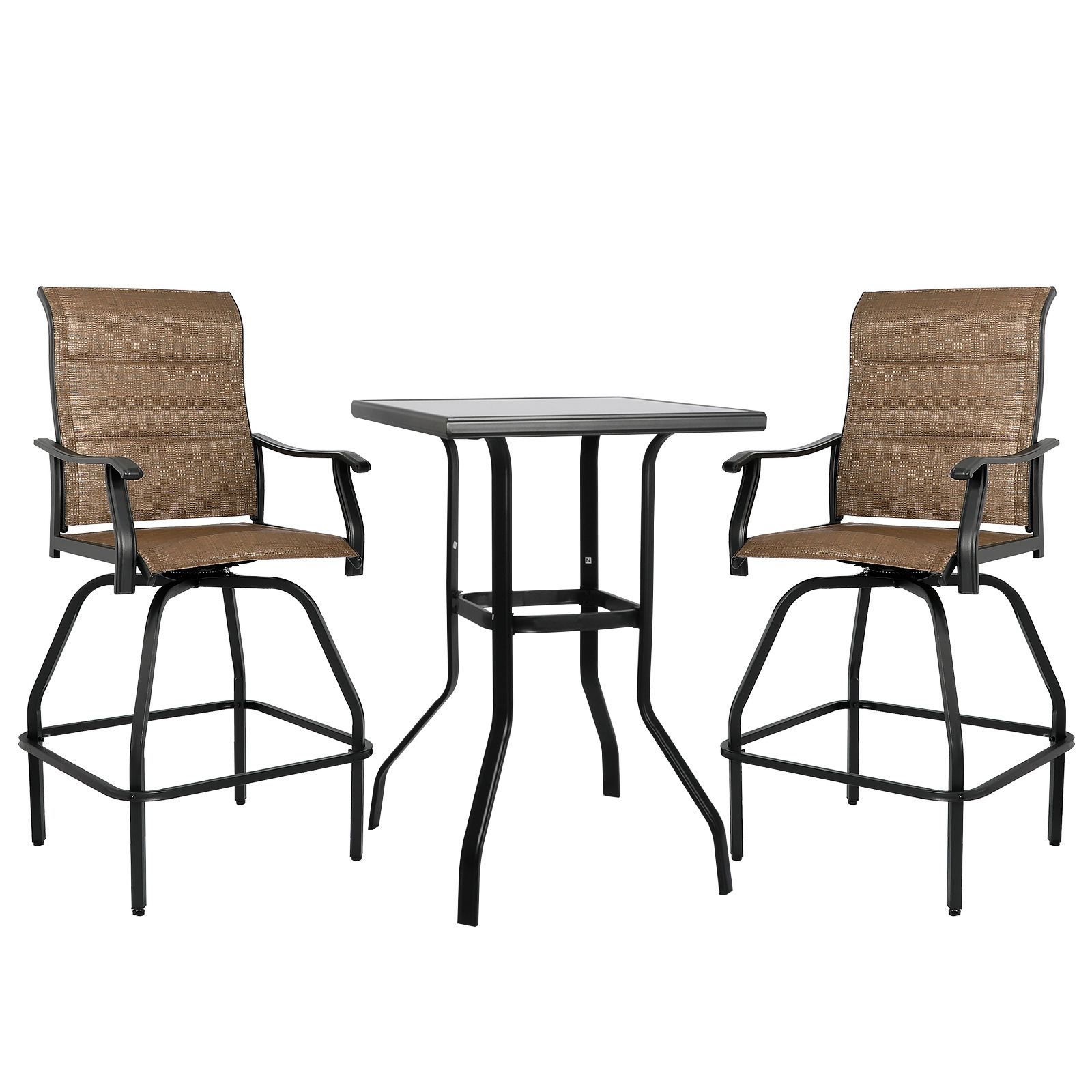 Patio Garden 3 PCS Set Outdoor Furniture and Indoor Swivel Bar Chair Modern Metal Bar Stools