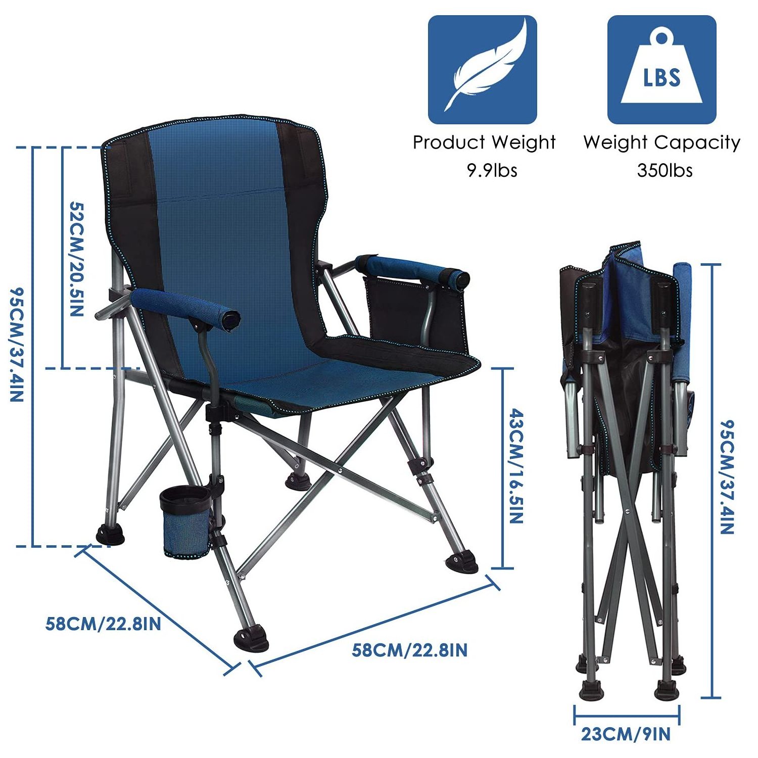 Heavy Duty Single People Outdoor Folding Aluminum Tube Camping Chairs with Cup Holder and Storage Bag