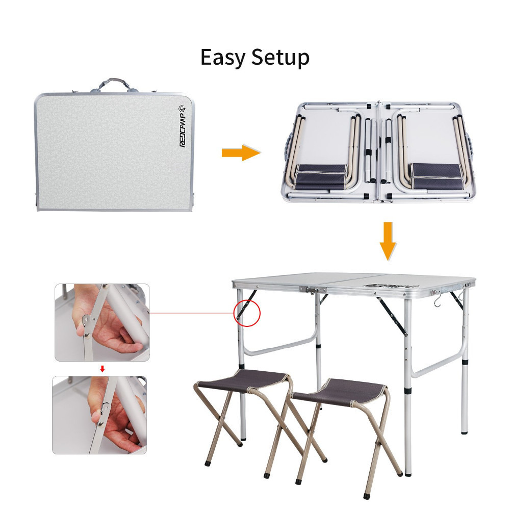 White Adjustable Height 4ft Folding Aluminum Portable Picnic Camping Table And Chair with Handle for Picnic Party BBQ