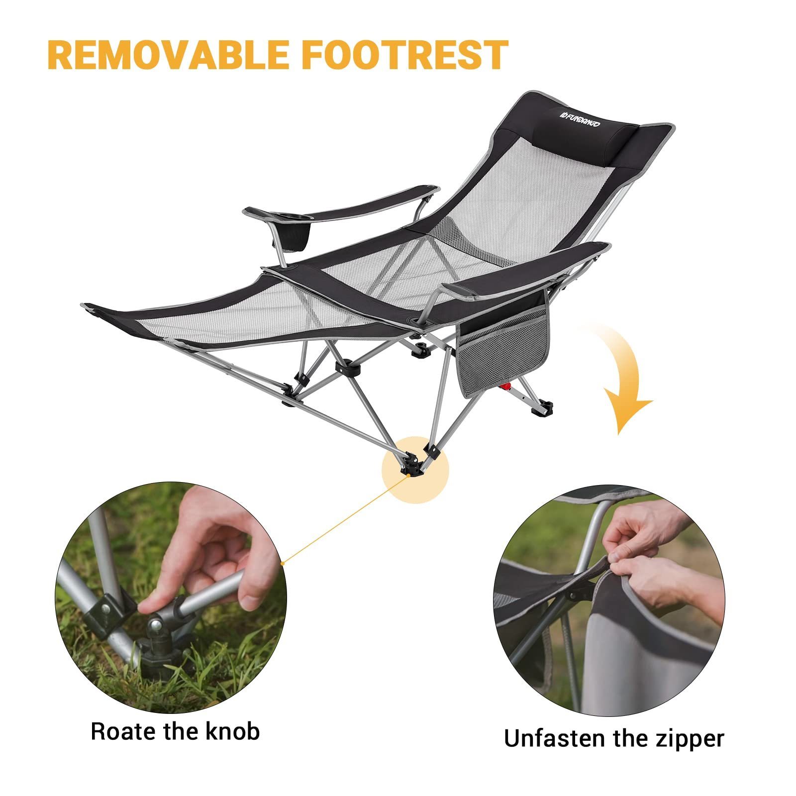 Custom outdoor camping green fabric folding reclining easy carry footrest chair with umbrella