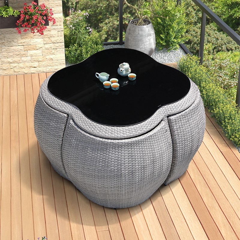 Luxury Modern Garden Outdoor Wicker Cane Furniture Set Patio Waterproof Rattan Dinning Table Set 4 Chairs