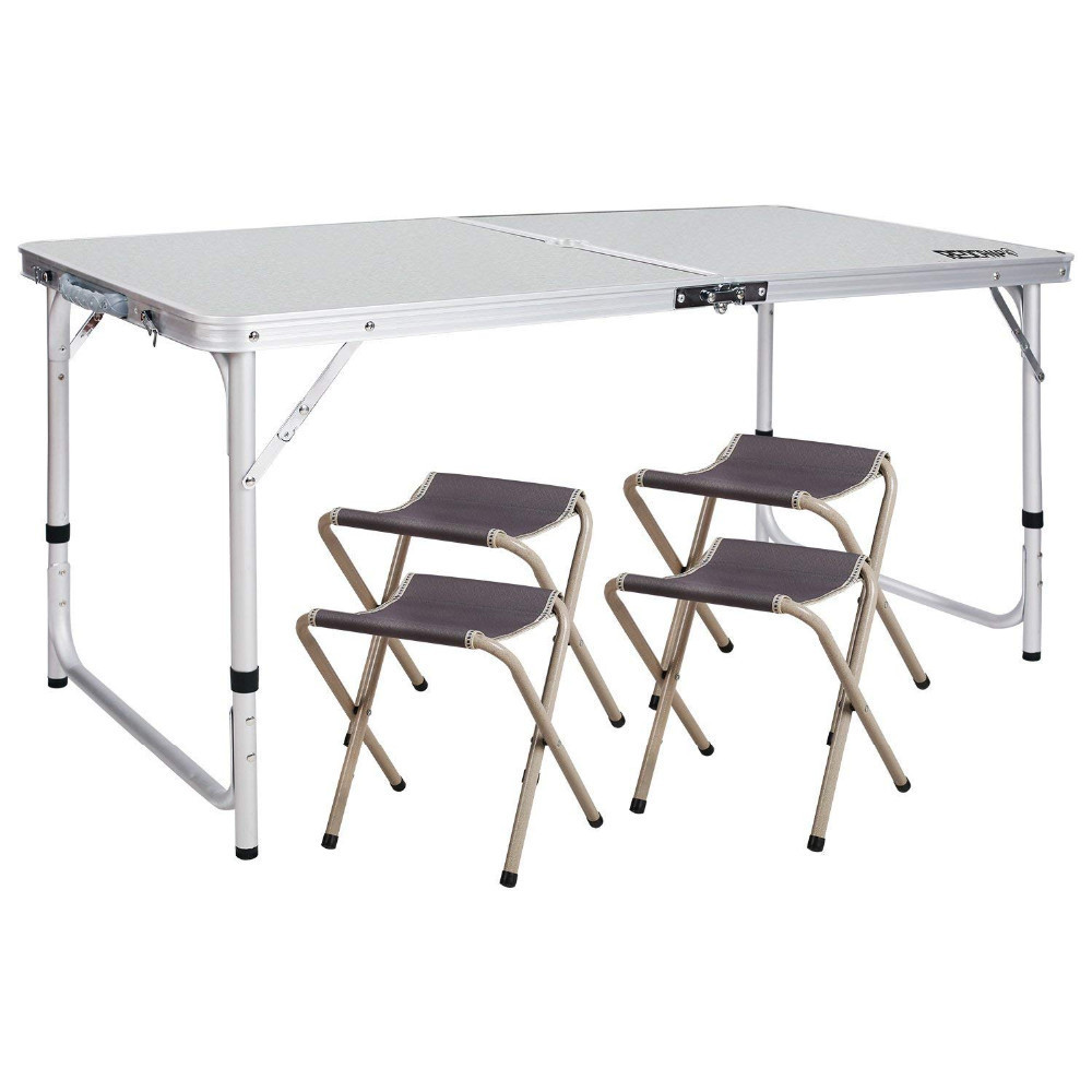 White Adjustable Height 4ft Folding Aluminum Portable Picnic Camping Table And Chair with Handle for Picnic Party BBQ