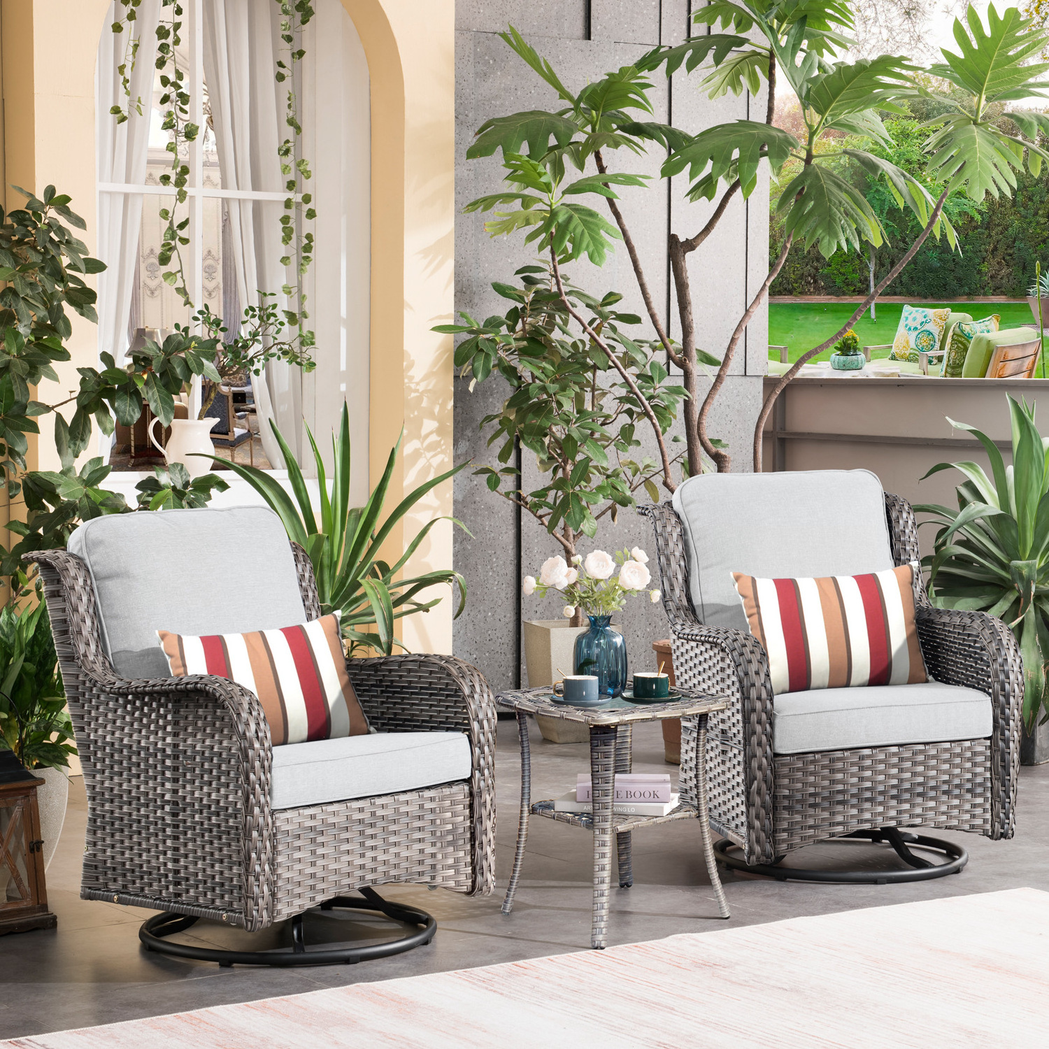 Modern Luxury Garden Outdoor Furniture PE Rattan Lounge Swivel Conversation Leisure Chair Sofa Set