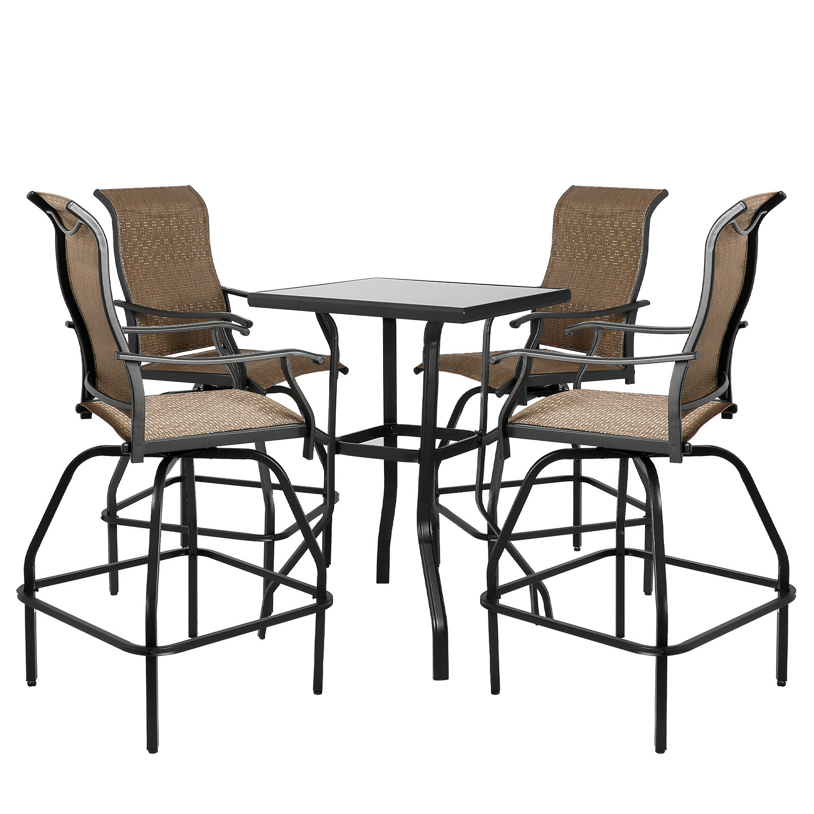 5 Piece Patio Outdoor Furniture Swivel Bar Stools Set Bistro Dining Chair with Table