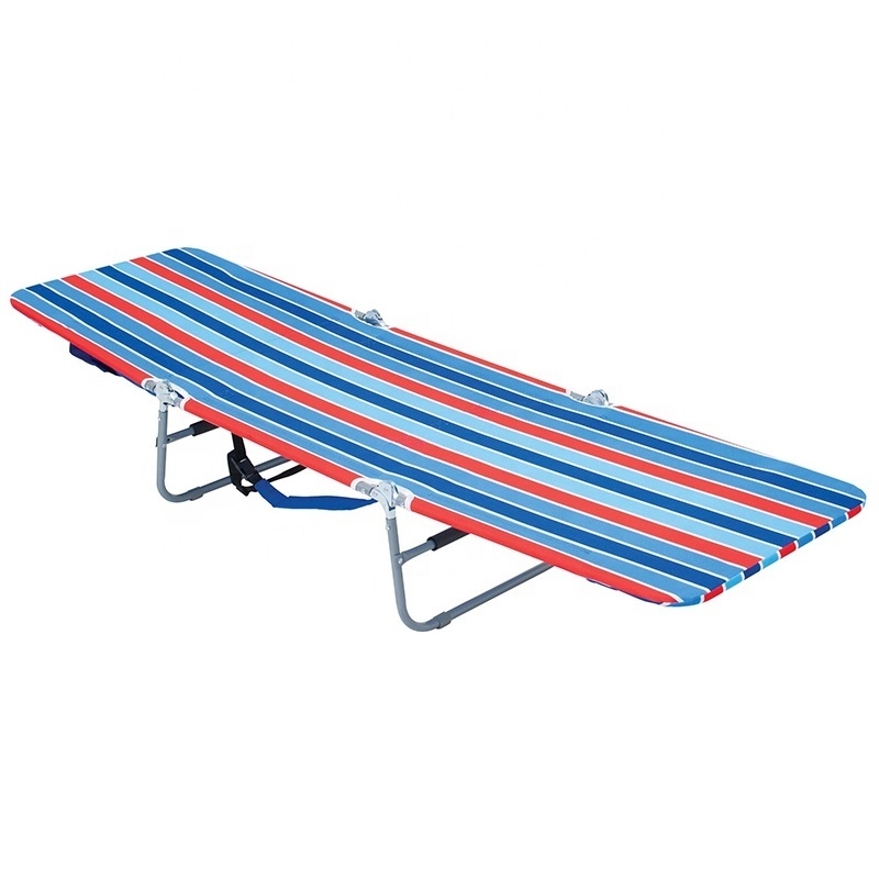 Wholesale Outdoor Furniture Emergency Professional Folding Portable Steel Tube Striped Fabric Survival Camping Cot