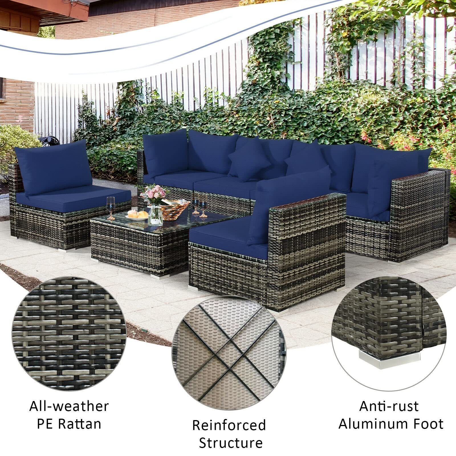 Wholesale Modern Furniture High Quality 7 Pieces Leisure Rattan Luxury PE Woven Wicker Garden Patio Outdoor Sofa