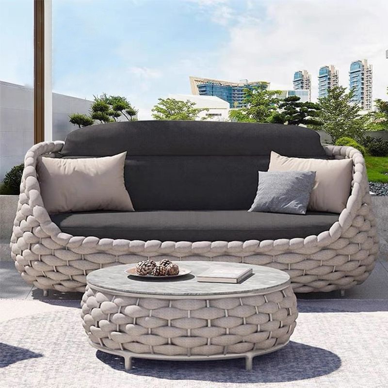 Outdoor Garden Nordic Designed Rattan Wicker Corner Patio Garden Sofa, Outdoor Contemporary Minimalist Furniture Sofa Set