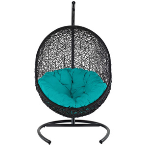 Wholesale custom hanging egg chair swing with steel stand set wicker rattan swing large basket design