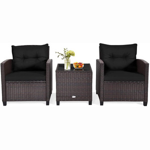 Wholesale All Weather Outdoor PE Rattan 3 Piece Rustic Set, Wicker Patio Front Porch Furniture Set for Balcony, Garden, Patio