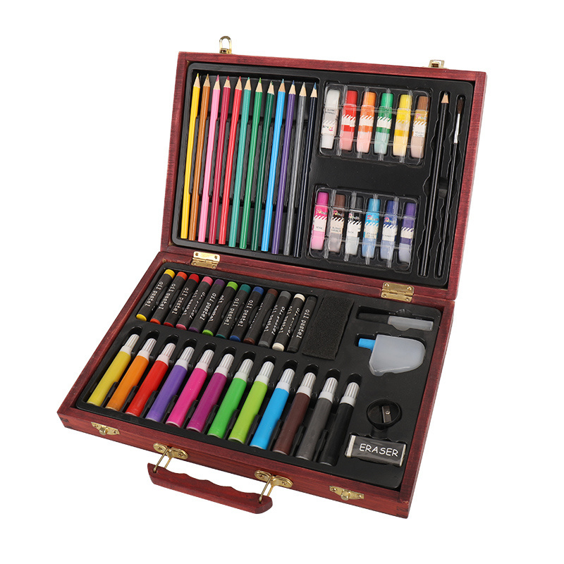 Complete Art Kit Wooden, Case with Color Pencil& Crayon&water Color Pen Painting Set Picture Box Set Drawing Writing Solid Wood