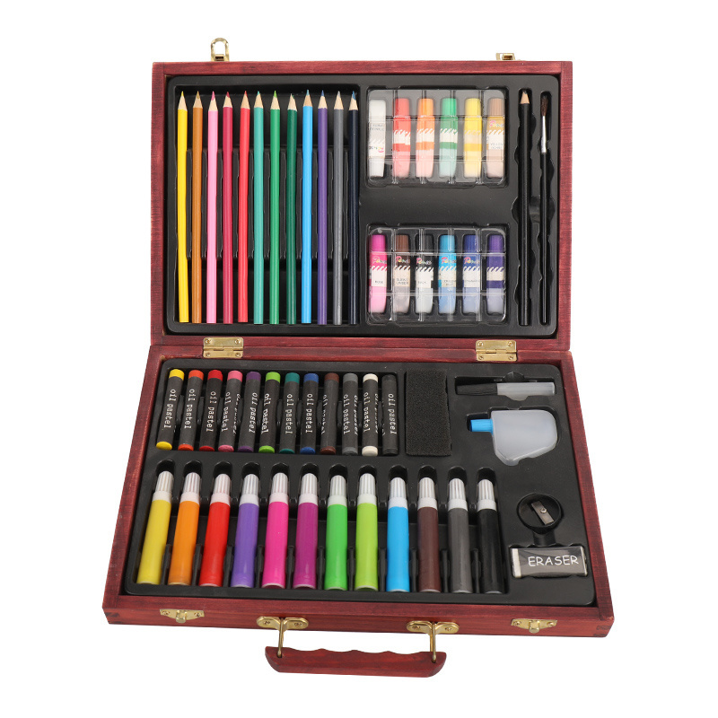 Complete Art Kit Wooden, Case with Color Pencil& Crayon&water Color Pen Painting Set Picture Box Set Drawing Writing Solid Wood