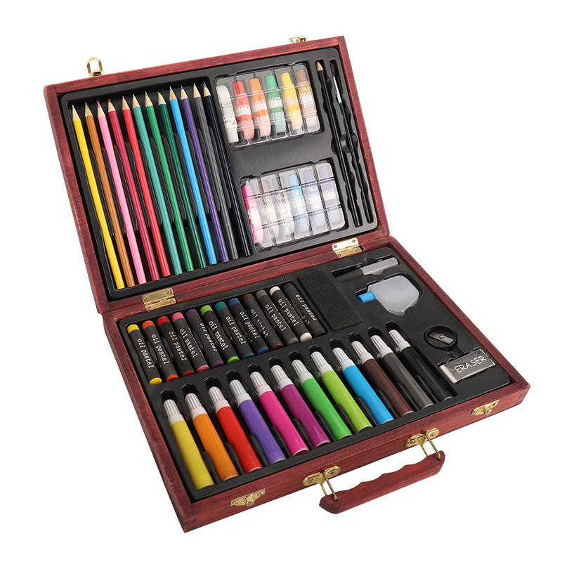 Complete Art Kit Wooden, Case with Color Pencil& Crayon&water Color Pen Painting Set Picture Box Set Drawing Writing Solid Wood