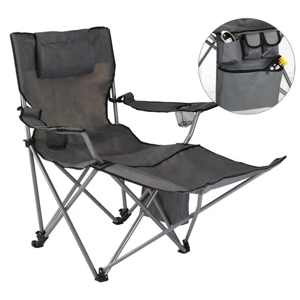 Outdoor portable big camping relax chair cooler luxury armchair folding foldable fabric camping chair with footrest leg rest