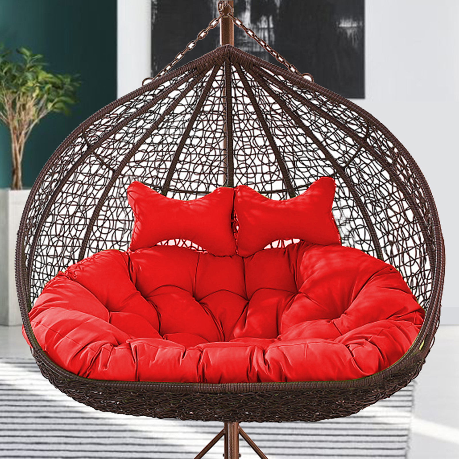 Luxury 2 Person Outdoor Patio Hanging Wicker Swing Chair with Cushion double seat hanging egg chair