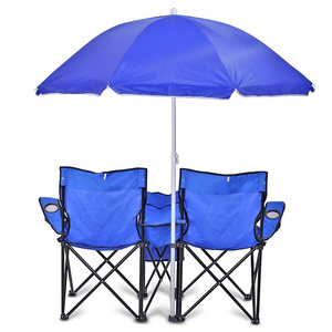 High quality Portable Double Seat Reclining Folding Beach Camp Chairs With Umbrella