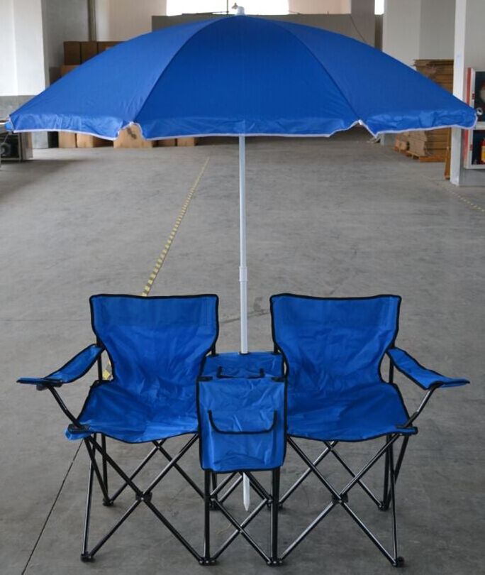 High quality Portable Double Seat Reclining Folding Beach Camp Chairs With Umbrella