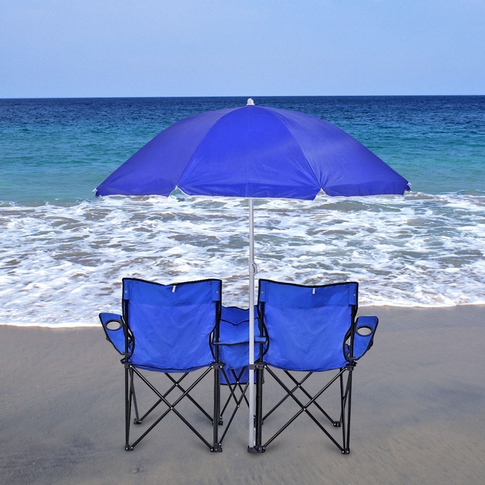 High quality Portable Double Seat Reclining Folding Beach Camp Chairs With Umbrella