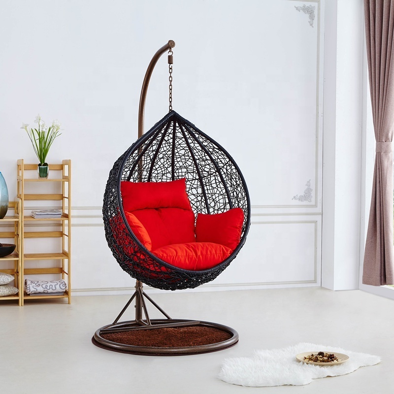 Swing Chair Outdoor Furniture PE Rattan Wicker Hanging Hammock with cushion and UV Resistant frame stand egg hanging chair