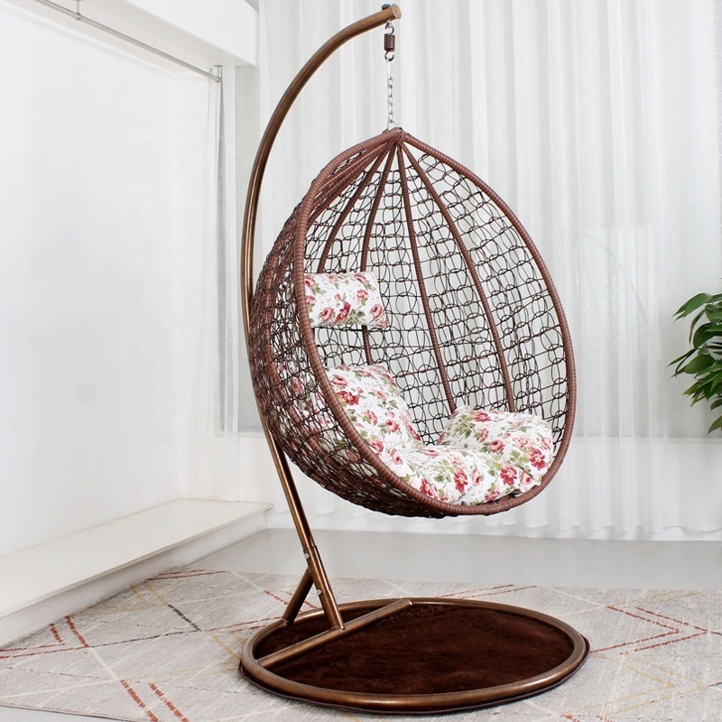 Swing Chair Outdoor Furniture PE Rattan Wicker Hanging Hammock with cushion and UV Resistant frame stand egg hanging chair