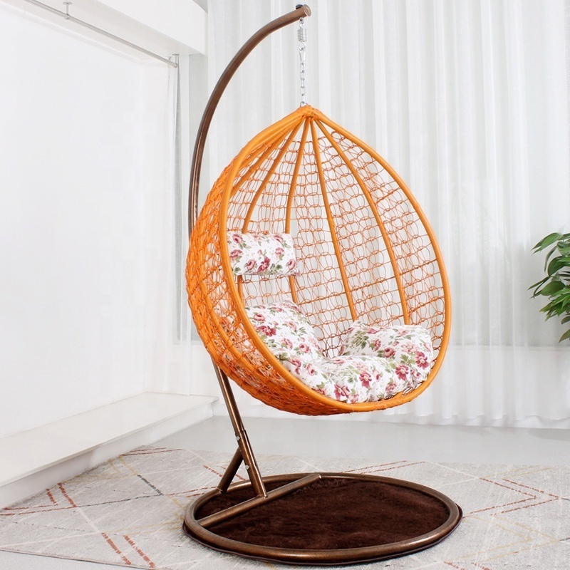 Swing Chair Outdoor Furniture PE Rattan Wicker Hanging Hammock with cushion and UV Resistant frame stand egg hanging chair