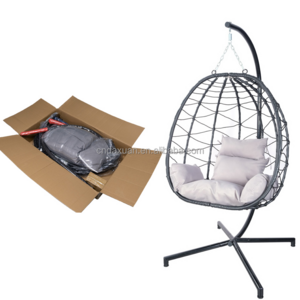 Oeytree Foldable Hanging Egg Chair Swing with Steel Stand Set All Weather Construction Wicker Porch Swing Large Basket Design