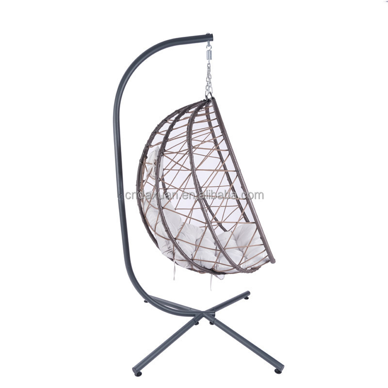 Oeytree Foldable Hanging Egg Chair Swing with Steel Stand Set All Weather Construction Wicker Porch Swing Large Basket Design