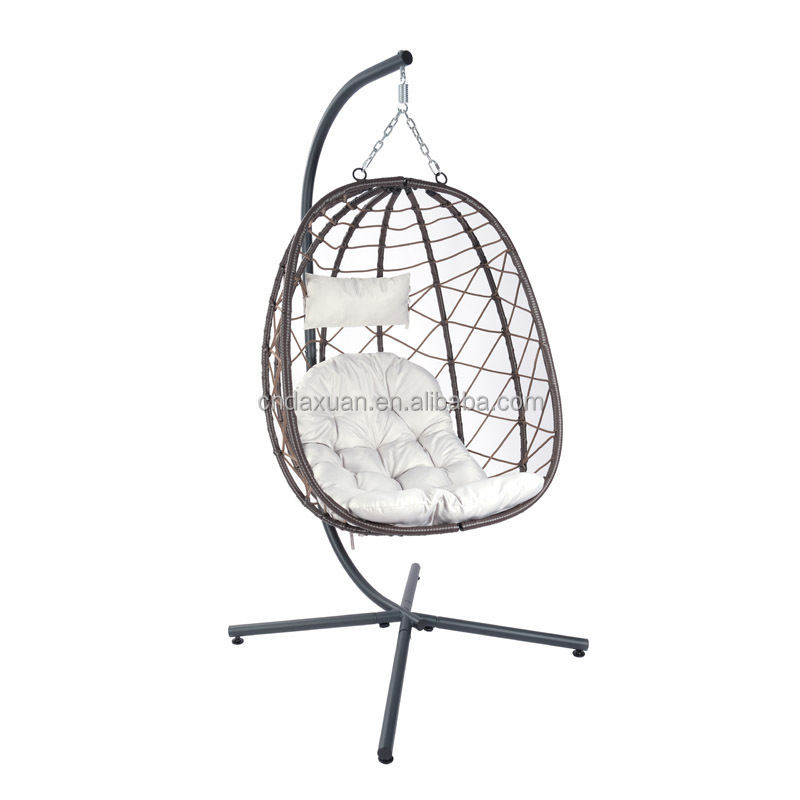 Oeytree Foldable Hanging Egg Chair Swing with Steel Stand Set All Weather Construction Wicker Porch Swing Large Basket Design