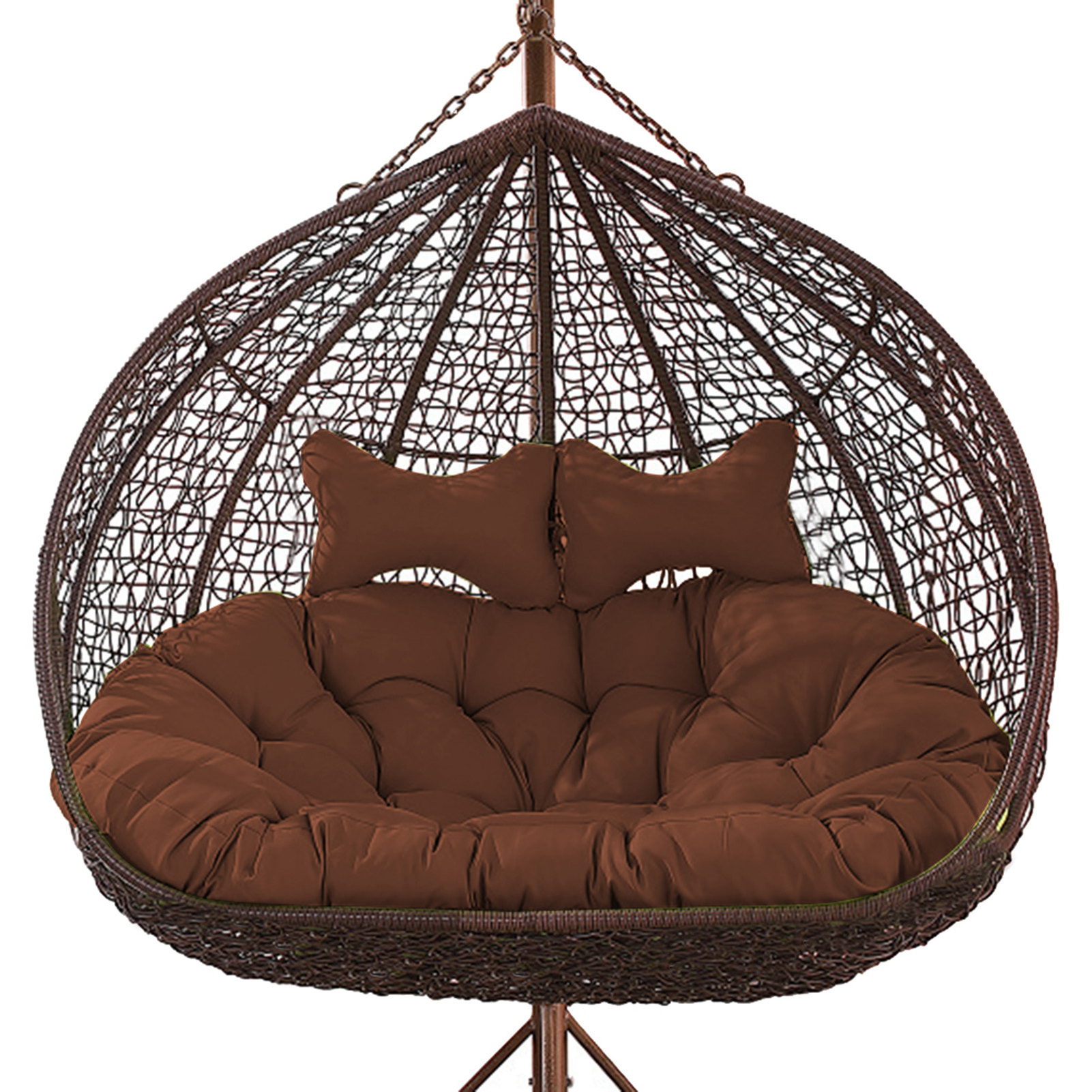 patio hanging rattan double seat swing egg chair with stand