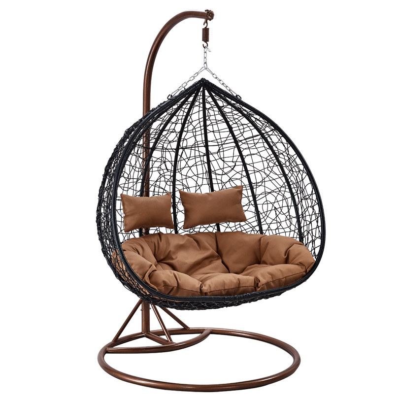 patio hanging rattan double seat swing egg chair with stand