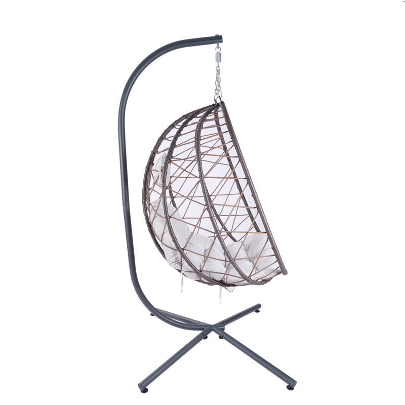 Oeytree Foldable All Weather Construction Wicker Porch Swing Design Hanging Egg Chair Swing with Steel Stand Set Large Basket