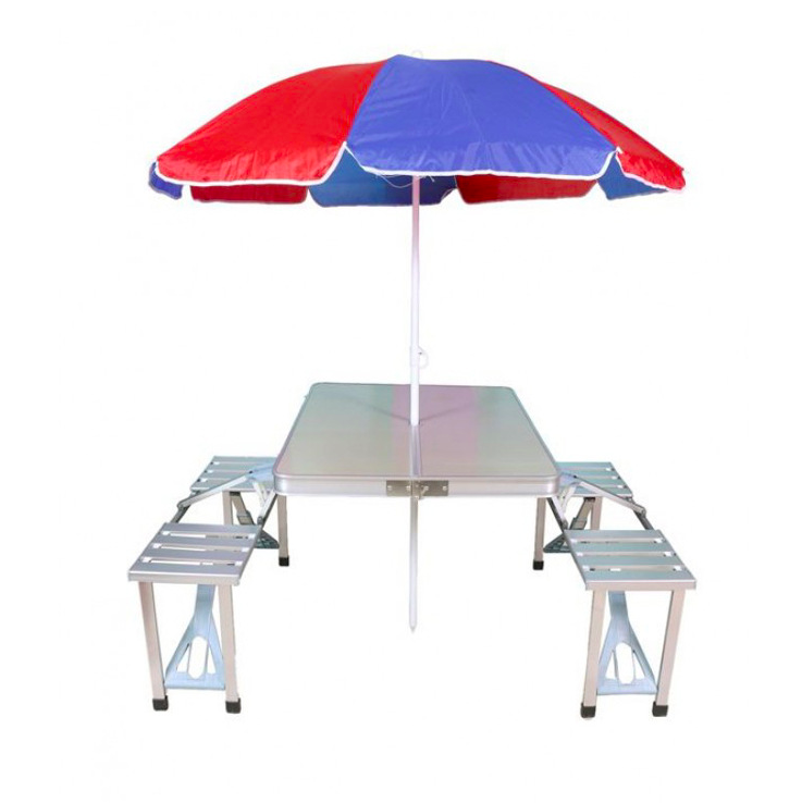 Folding Table Portable suitcase aluminum with chairs and umbrella hole