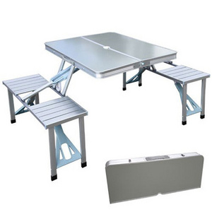 Folding Table Portable suitcase aluminum with chairs and umbrella hole