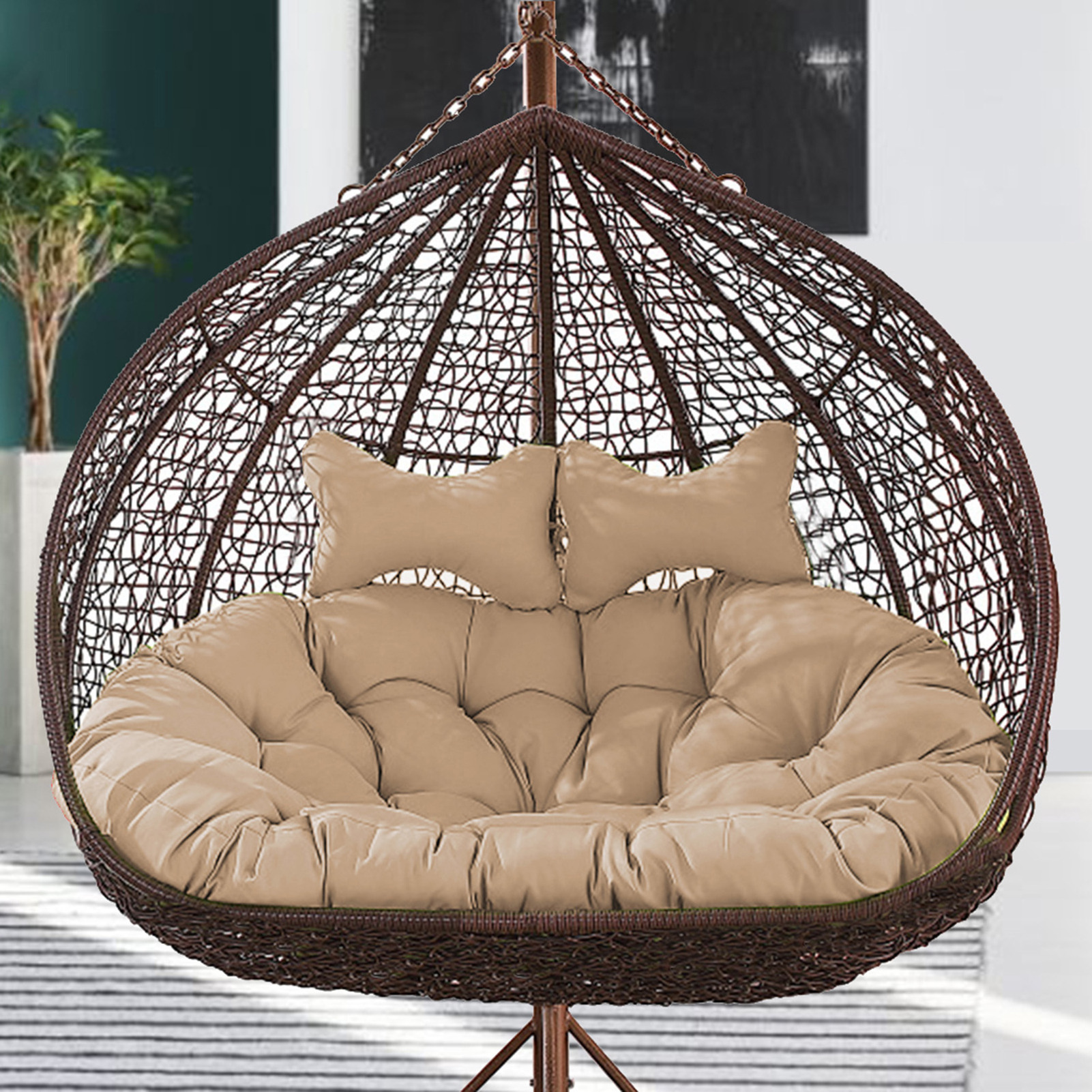 Double Seat Swing Egg Chair with Stand relaxing large basket porch lounge soft fluffy cushion patio wholesale factory price