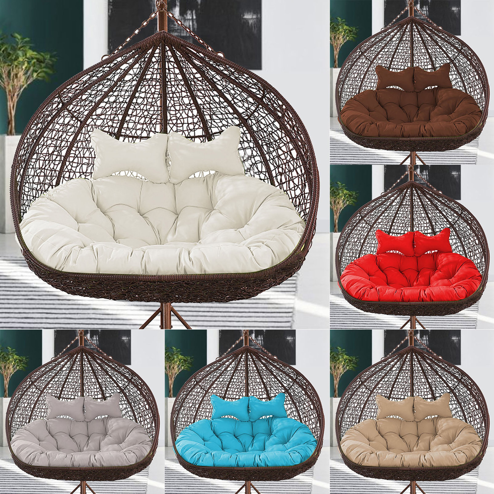 Double Seat Swing Egg Chair with Stand relaxing large basket porch lounge soft fluffy cushion patio wholesale factory price