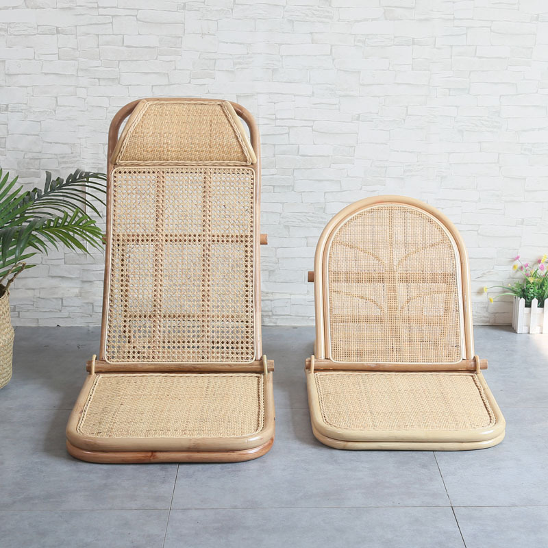 Outdoor natural handwoven recliner folding rattan beach chair