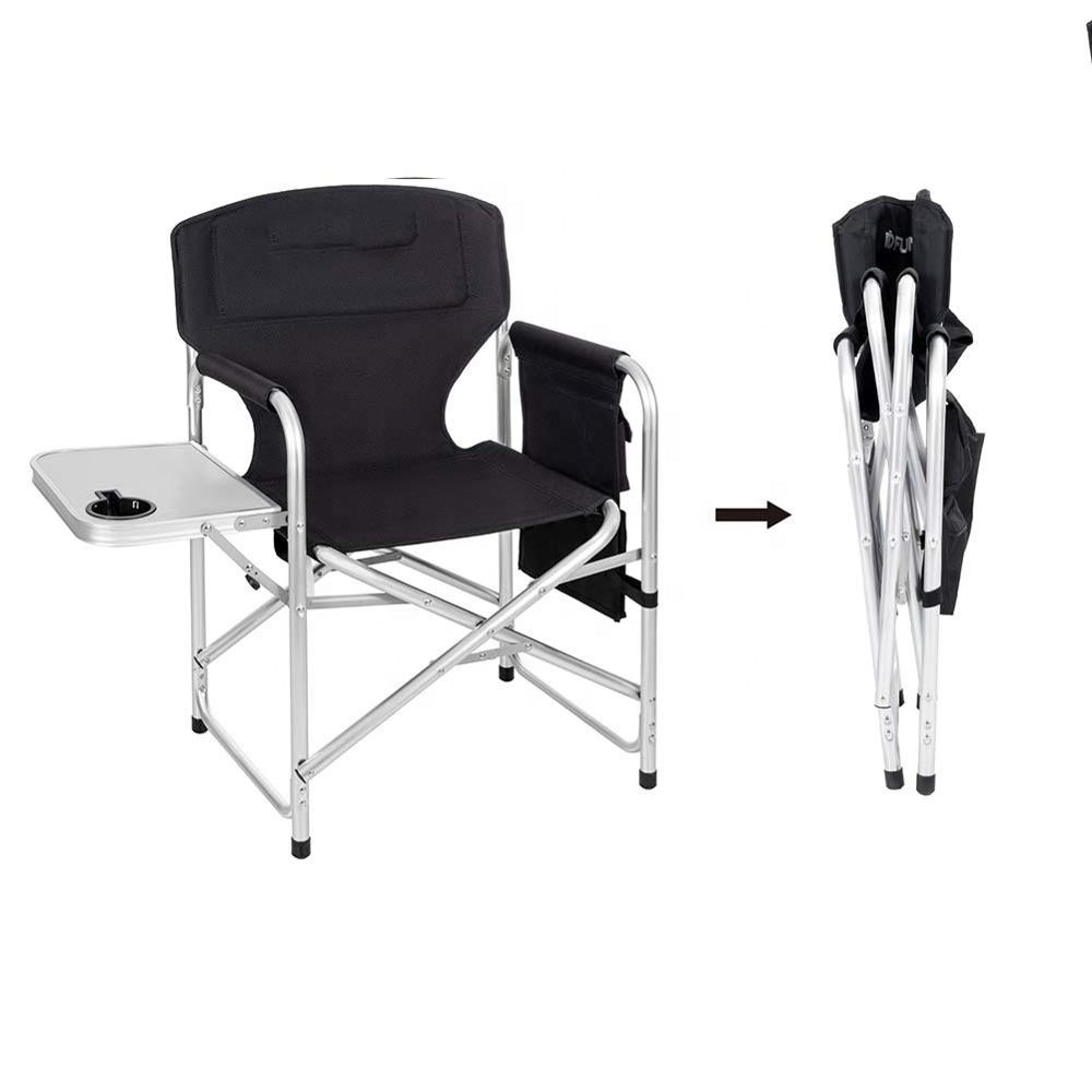 Full Back Aluminum Lightweight Chair Camping Folding Directors Chair with Aluminum Side Table Storage Bag