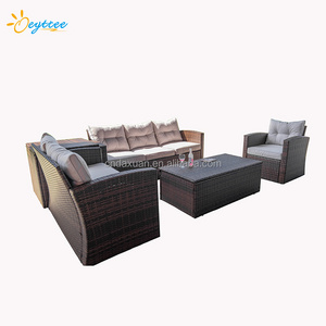 Outdoor Furniture Sets PE Rattan Low Back All-Weather Washable Cushions with Coffee Table Rattan Sectional Sofa