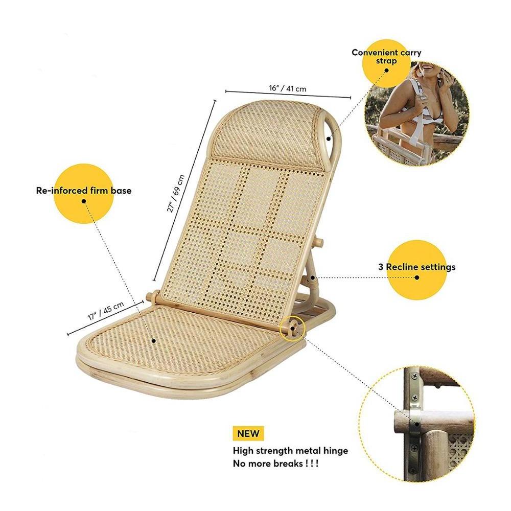 Deck Folding Portable Chair Wicker Cane Bamboo Lounger Rattan Lawn Floor Pool Lounger Sunbed Small Rattan Folding Beach Chair