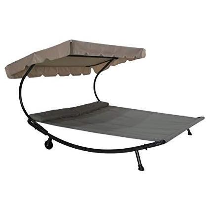 Garden Outdoor Double Portable Durable Steel Stand Chaise Lounge Hammock Sun Bed with Sun Shade and Wheels