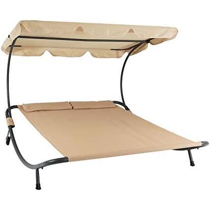 Garden Outdoor Double Portable Durable Steel Stand Chaise Lounge Hammock Sun Bed with Sun Shade and Wheels