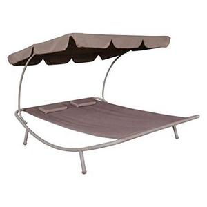 Garden Outdoor Double Portable Durable Steel Stand Chaise Lounge Hammock Sun Bed with Sun Shade and Wheels