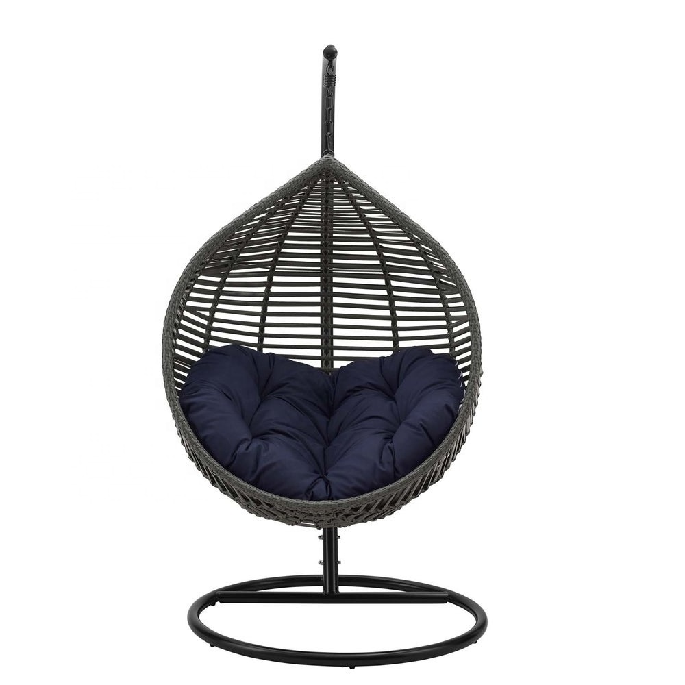 Modern Style Sturdy Powder-Coated Steel Frame Teardrop Outdoor Patio Synthetic Wicker Rattan Weave Swing Chair