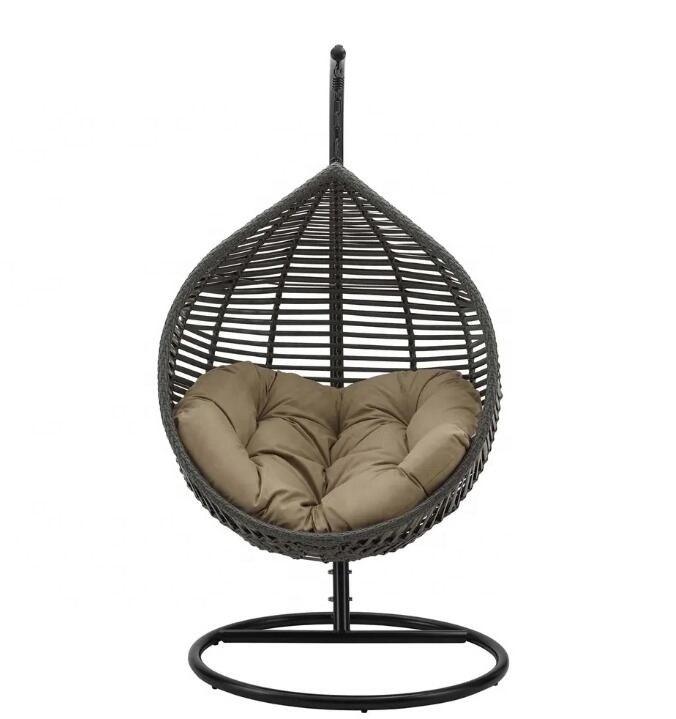 Modern Style Sturdy Powder-Coated Steel Frame Teardrop Outdoor Patio Synthetic Wicker Rattan Weave Swing Chair