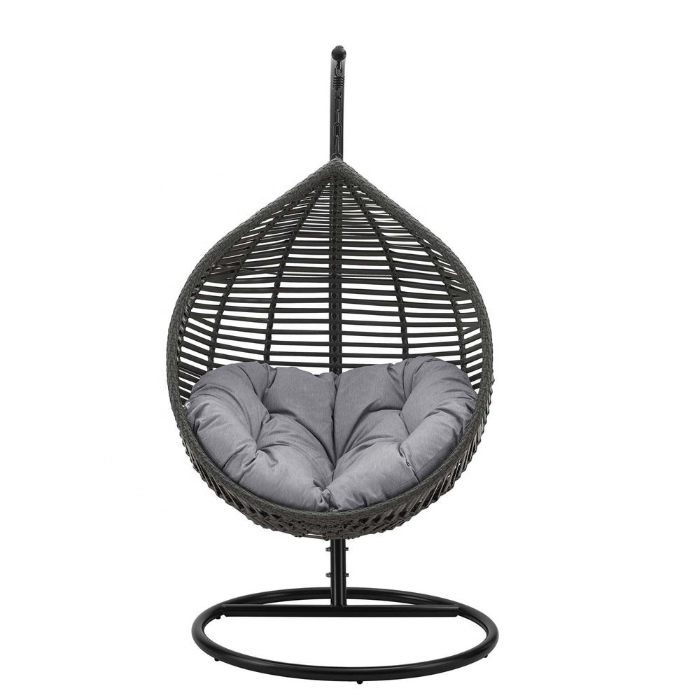 Modern Style Sturdy Powder-Coated Steel Frame Teardrop Outdoor Patio Synthetic Wicker Rattan Weave Swing Chair