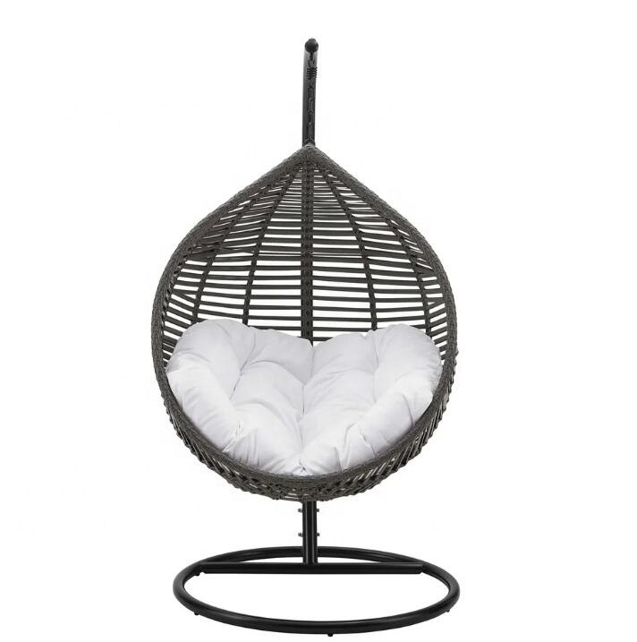 Modern Style Sturdy Powder-Coated Steel Frame Teardrop Outdoor Patio Synthetic Wicker Rattan Weave Swing Chair