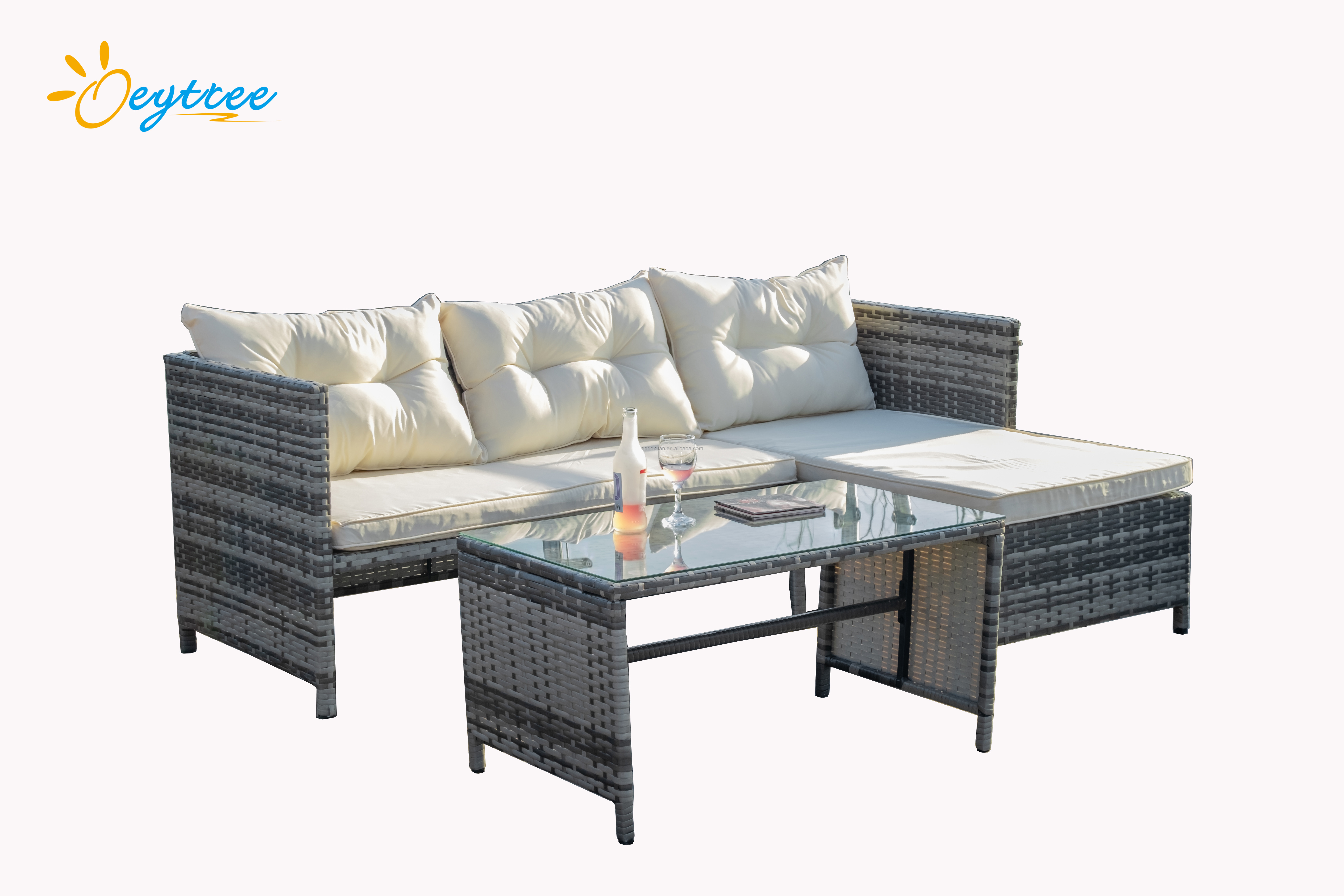 Oeytree Modern Style PE Rattan Wicker Outdoor Furniture Sets Coffee Table Couch Cushions for Backyard Pool Patio Park Use Summer