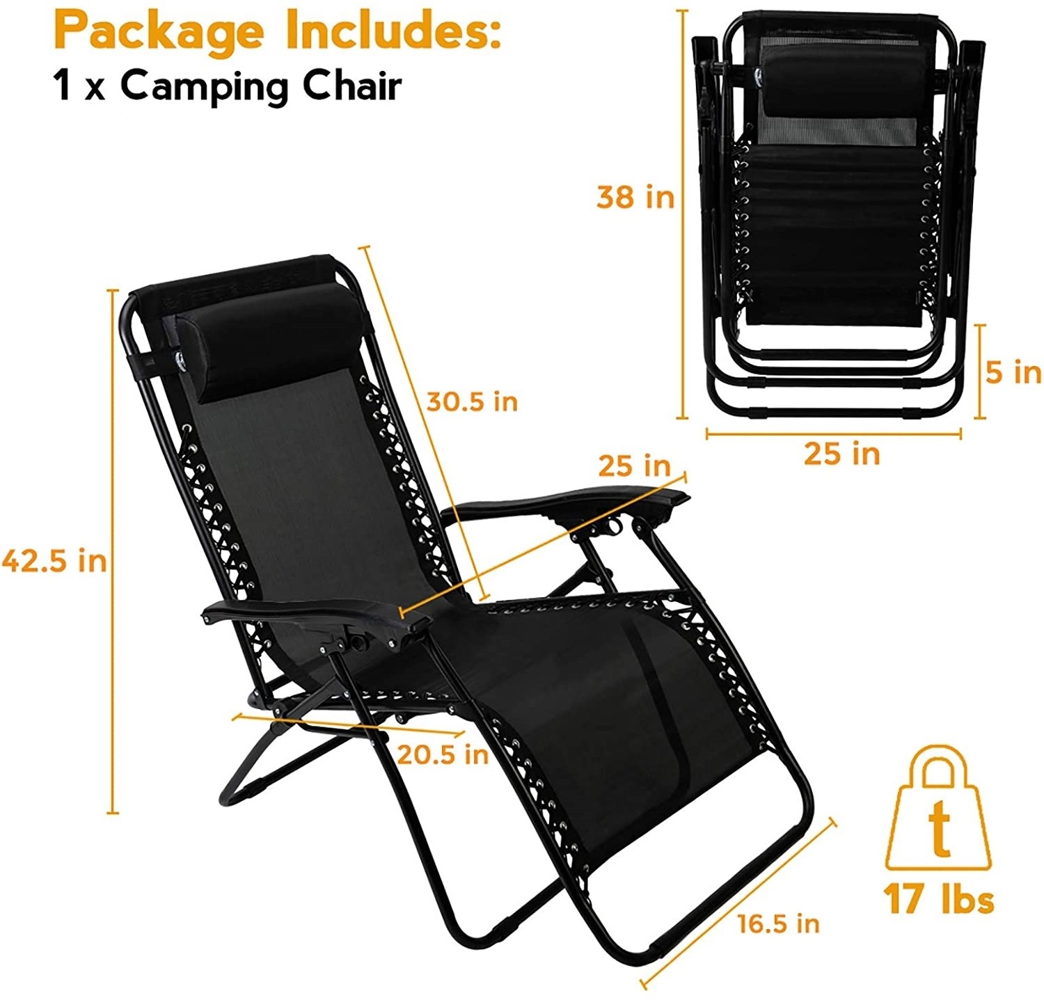 Outdoor Stainless Steel Portable Folding Lounge Beach Camping Chair Zero Gravity Chair with Removable Headrest