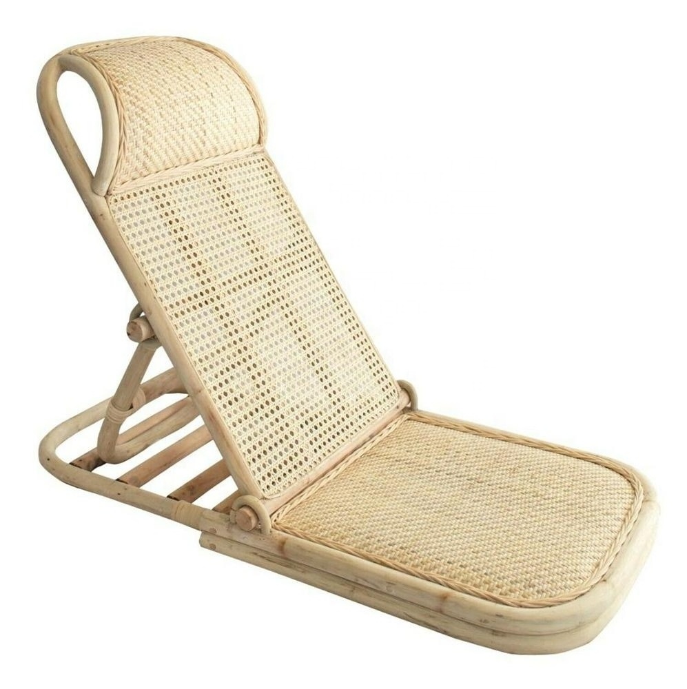 Outdoor natural handwoven recliner folding rattan beach chair