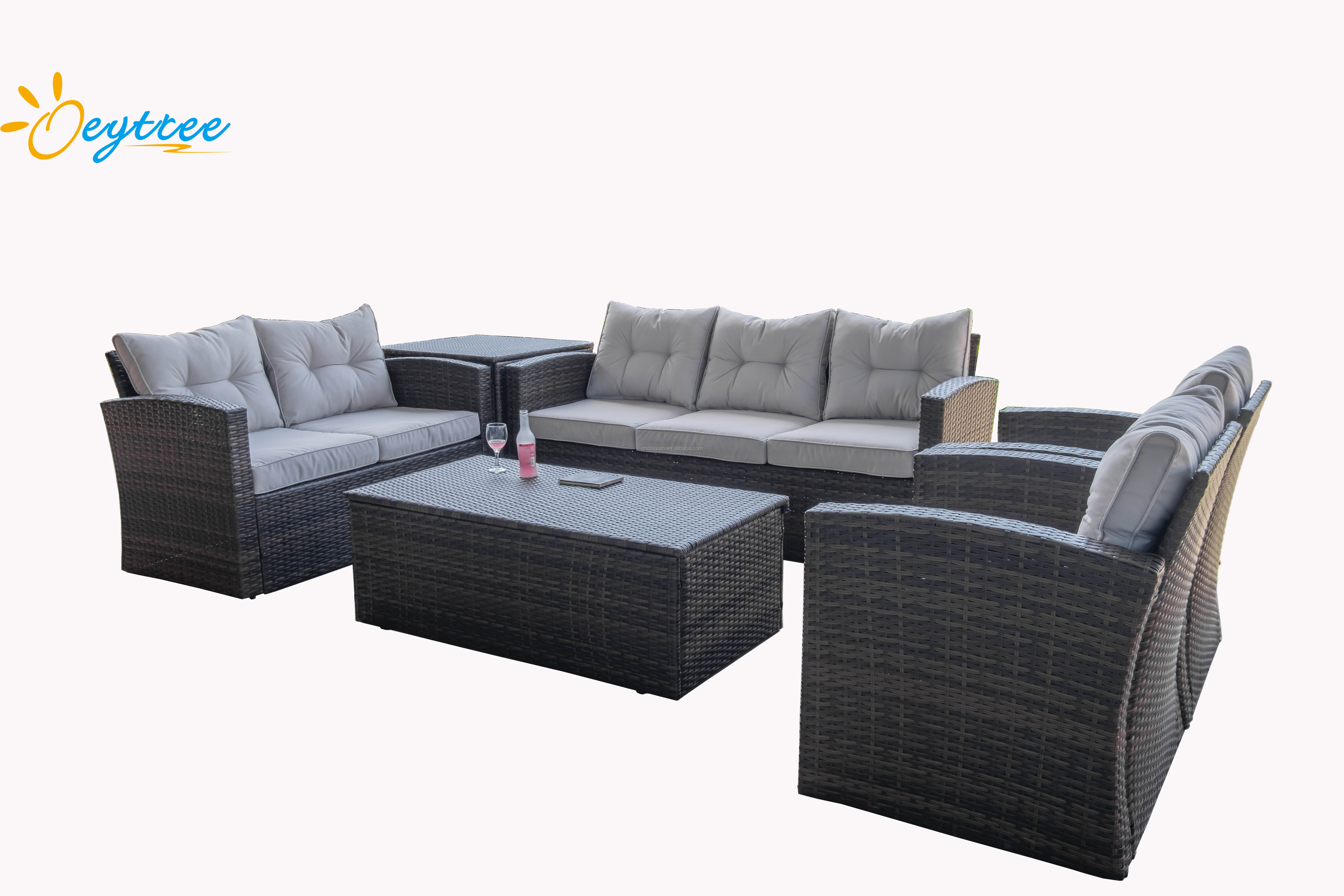 Outdoor Furniture Sets PE Rattan Low Back All-Weather Washable Cushions with Coffee Table Rattan Sectional Sofa