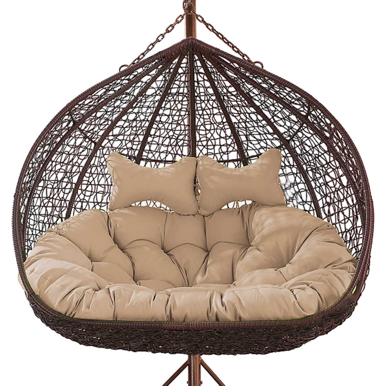 Luxury 2 Person Outdoor Patio Hanging Wicker Swing Chair with Cushion double seat hanging egg chair